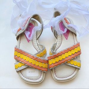 New Naturino Ecru White Criss Cross Lace Up Girls Leather Sandals Sz 8 24 Euro